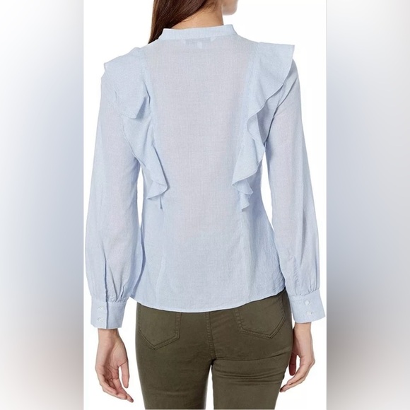 Cupcakes & Cashmere Striped Button Down Top Blue White Ruffled Size XS NWT - Picture 3 of 12